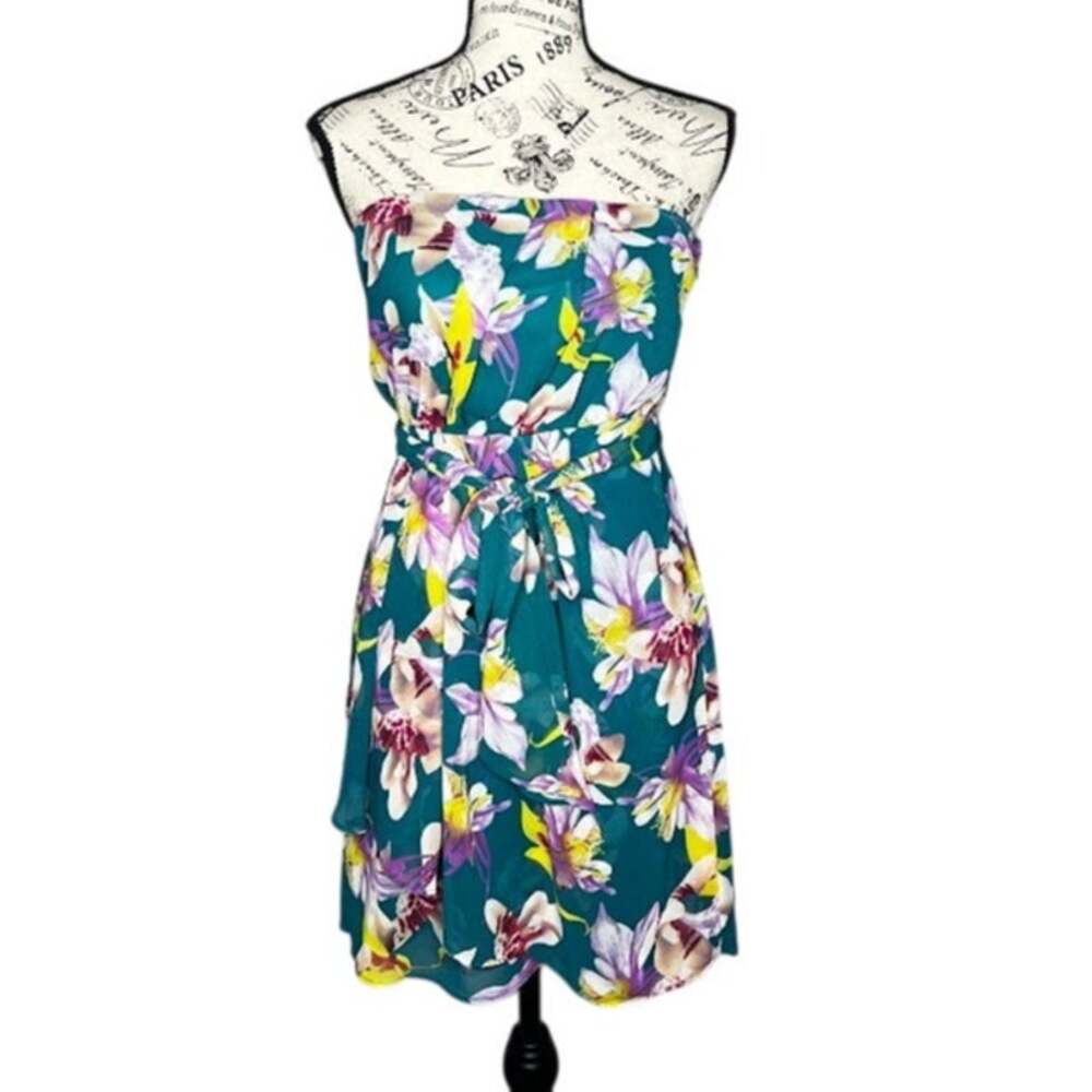 Express (XS) Strapless Floral Waist Tie Tunic Side Zip Secure Grip Top Dress